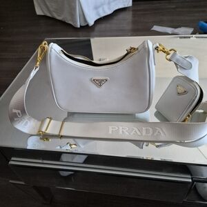 Prada White Crossbody Bag with Gold Accents